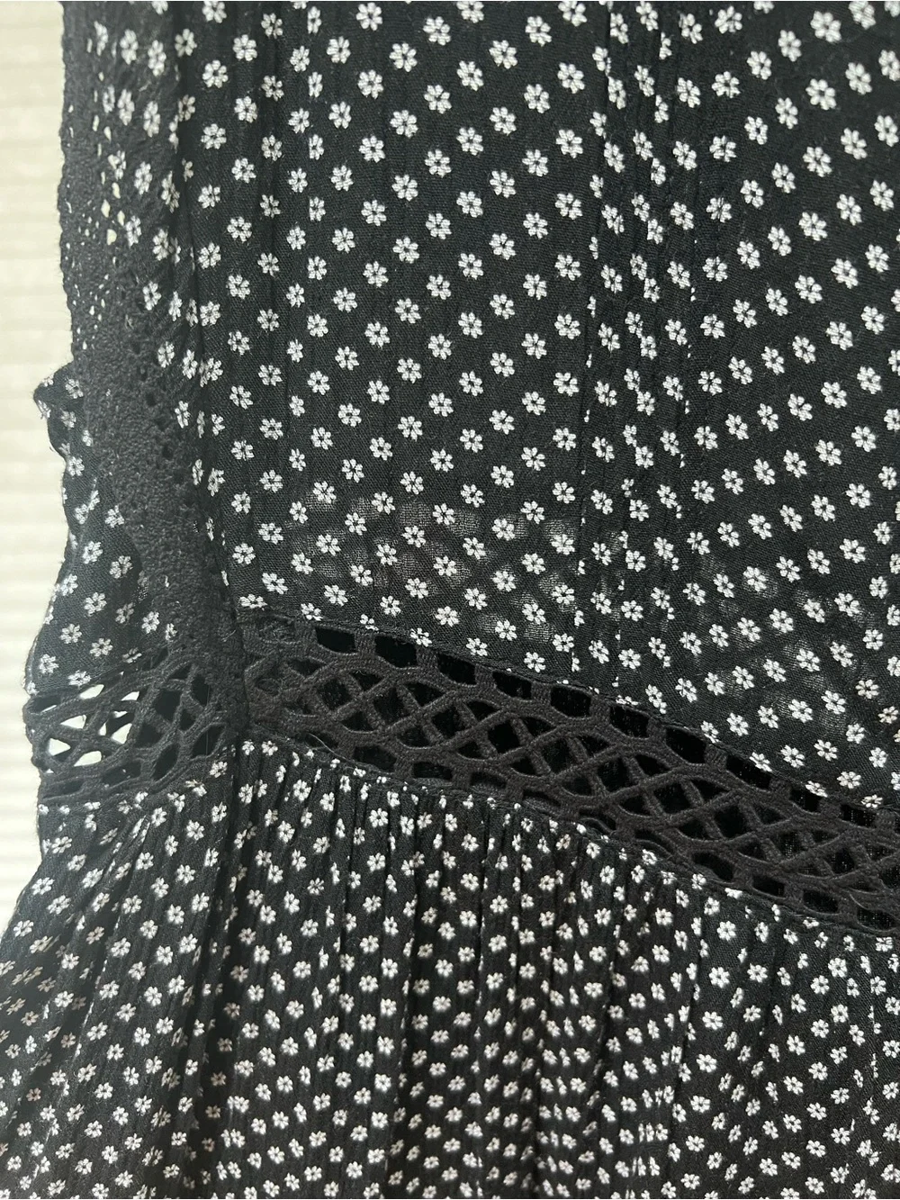 Free People Black & White Floral Lace Trim Tiered Mini Dress - Picture 7 of 7